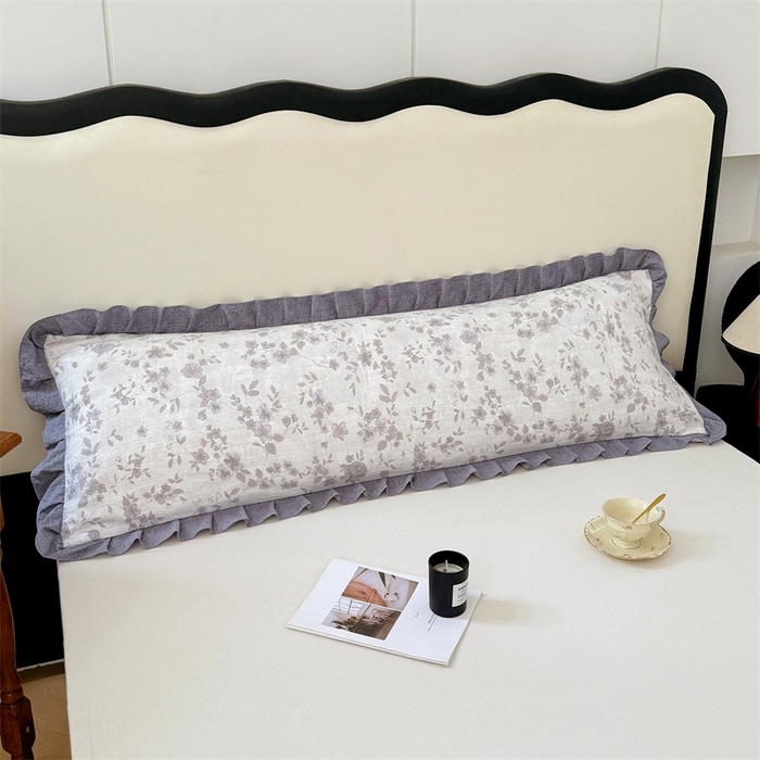 91家纺网 家纺一手货源 找家纺 梦舒羽 2025新款可水洗原麻双人花边枕套宿舍情侣枕芯套加长枕头套内胆套仿亚麻 花之舞