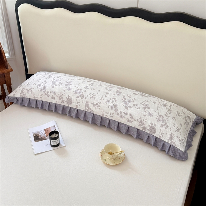 91家纺网 家纺一手货源 找家纺 梦舒羽 2025新款可水洗原麻双人花边枕套宿舍情侣枕芯套加长枕头套内胆套仿亚麻 花之舞