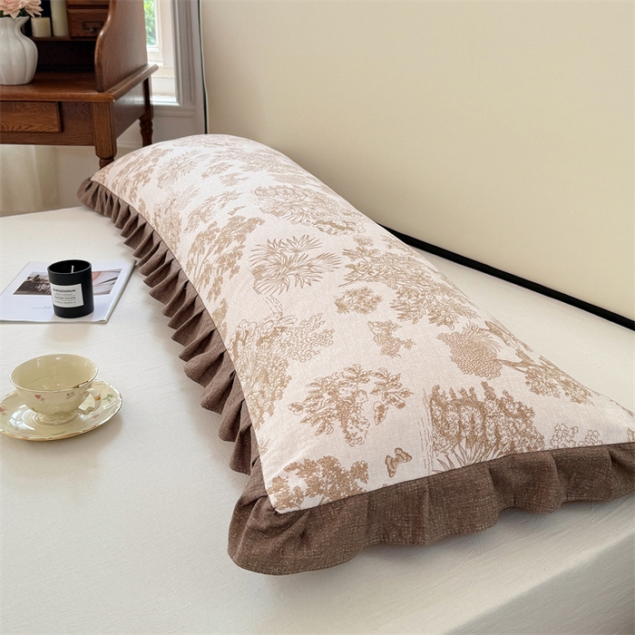 91家纺网 家纺一手货源 找家纺 梦舒羽 2025新款可水洗原麻双人花边枕套宿舍情侣枕芯套加长枕头套内胆套仿亚麻 水木年华