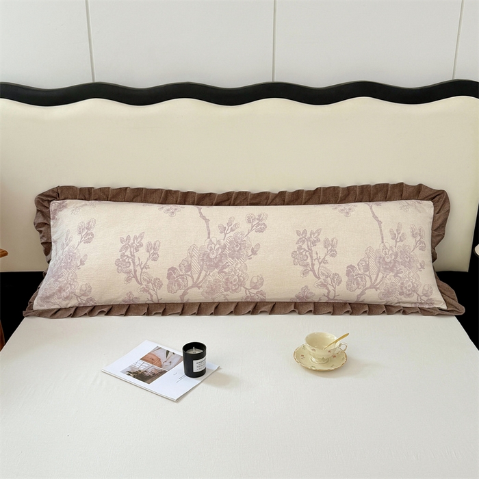 91家纺网 家纺一手货源 找家纺 梦舒羽 2025新款可水洗原麻双人花边枕套宿舍情侣枕芯套加长枕头套内胆套仿亚麻 紫嫣