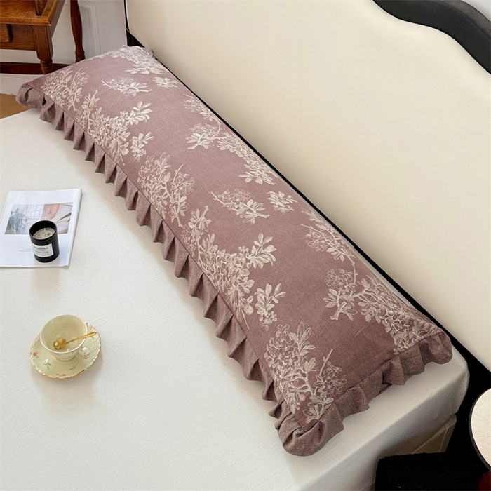 91家纺网 家纺一手货源 找家纺 梦舒羽 2025新款可水洗原麻双人花边枕套宿舍情侣枕芯套加长枕头套内胆套仿亚麻 秋意浓