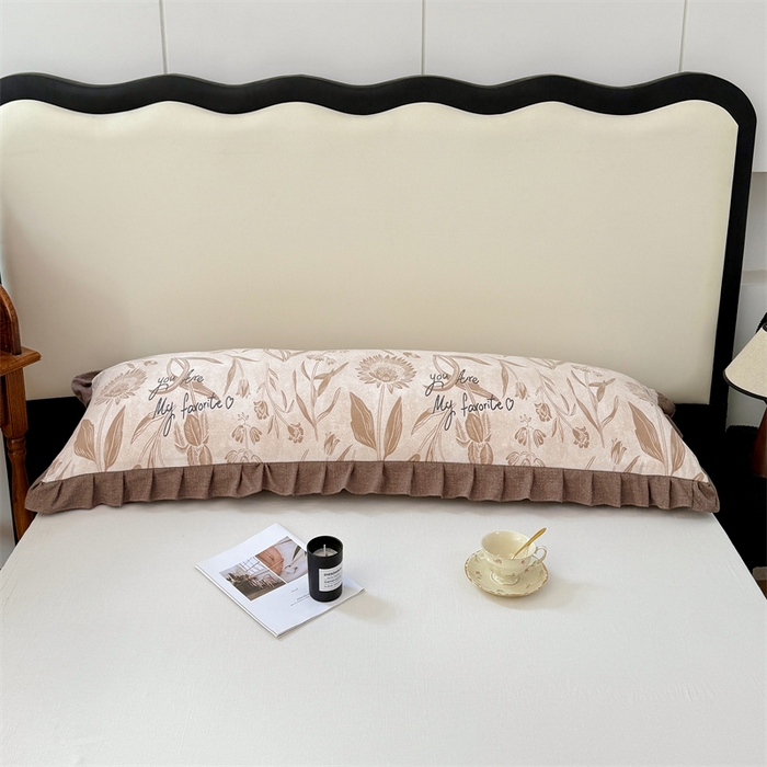 91家纺网 家纺一手货源 找家纺 梦舒羽 2025新款可水洗原麻双人花边枕套宿舍情侣枕芯套加长枕头套内胆套仿亚麻 向阳花开