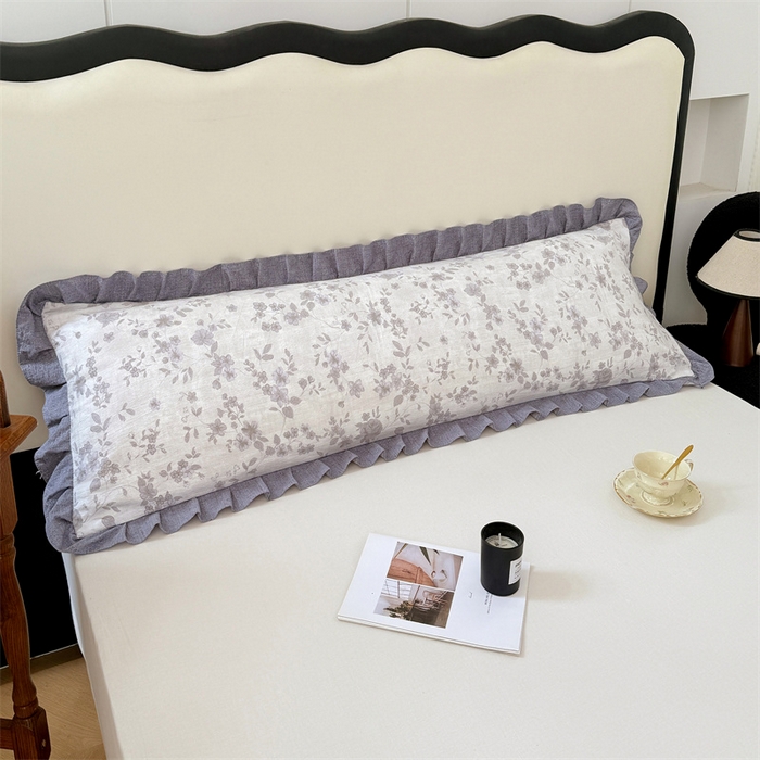 91家纺网 家纺一手货源 找家纺 梦舒羽 2025新款可水洗原麻双人花边枕套宿舍情侣枕芯套加长枕头套内胆套仿亚麻 花之舞