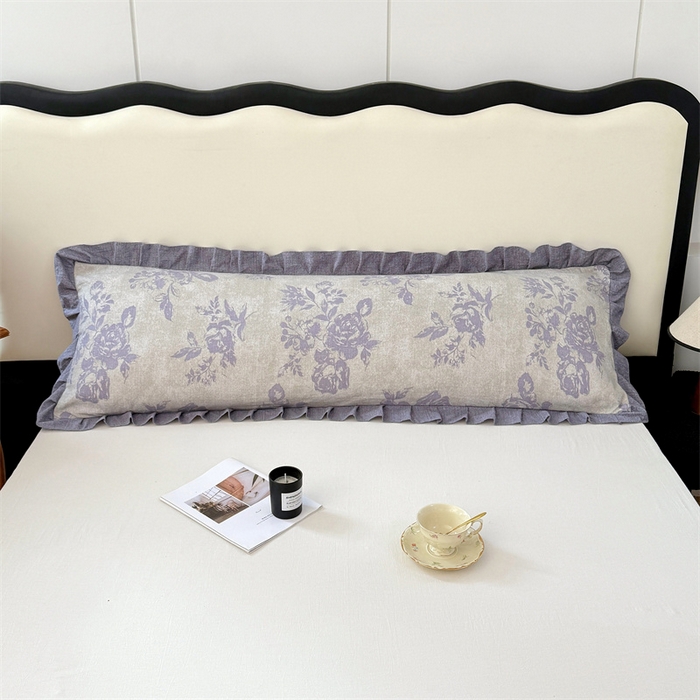 91家纺网 家纺一手货源 找家纺 梦舒羽 2025新款可水洗原麻双人花边枕套宿舍情侣枕芯套加长枕头套内胆套仿亚麻 古堡花园-紫