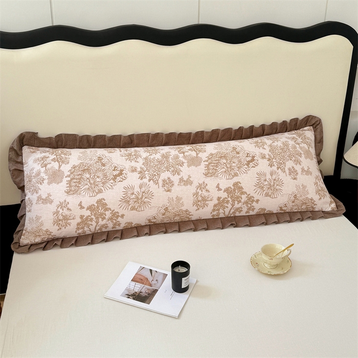 91家纺网 家纺一手货源 找家纺 梦舒羽 2025新款可水洗原麻双人花边枕套宿舍情侣枕芯套加长枕头套内胆套仿亚麻 水木年华