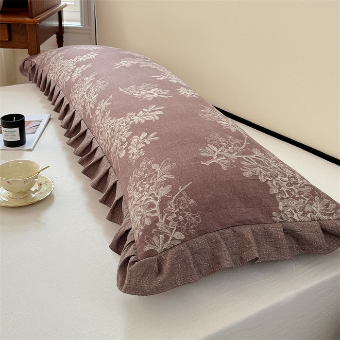 91家纺网 家纺一手货源 找家纺 梦舒羽 2025新款可水洗原麻双人花边枕套宿舍情侣枕芯套加长枕头套内胆套仿亚麻 秋意浓