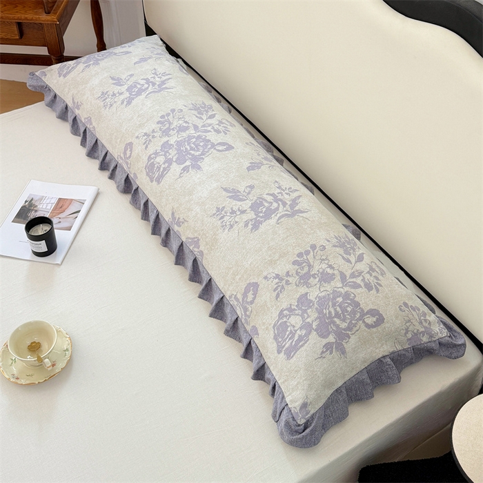 91家纺网 家纺一手货源 找家纺 梦舒羽 2025新款可水洗原麻双人花边枕套宿舍情侣枕芯套加长枕头套内胆套仿亚麻 古堡花园-紫