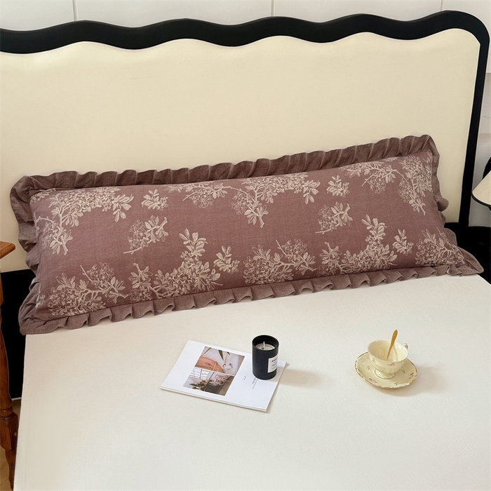 91家纺网 家纺一手货源 找家纺 梦舒羽 2025新款可水洗原麻双人花边枕套宿舍情侣枕芯套加长枕头套内胆套仿亚麻 秋意浓