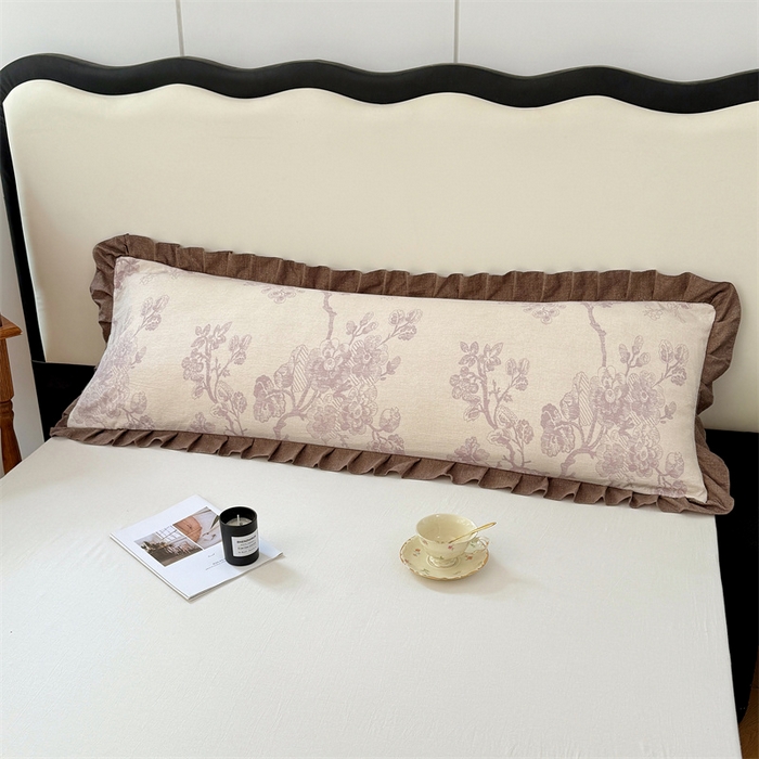 91家纺网 家纺一手货源 找家纺 梦舒羽 2025新款可水洗原麻双人花边枕套宿舍情侣枕芯套加长枕头套内胆套仿亚麻 紫嫣