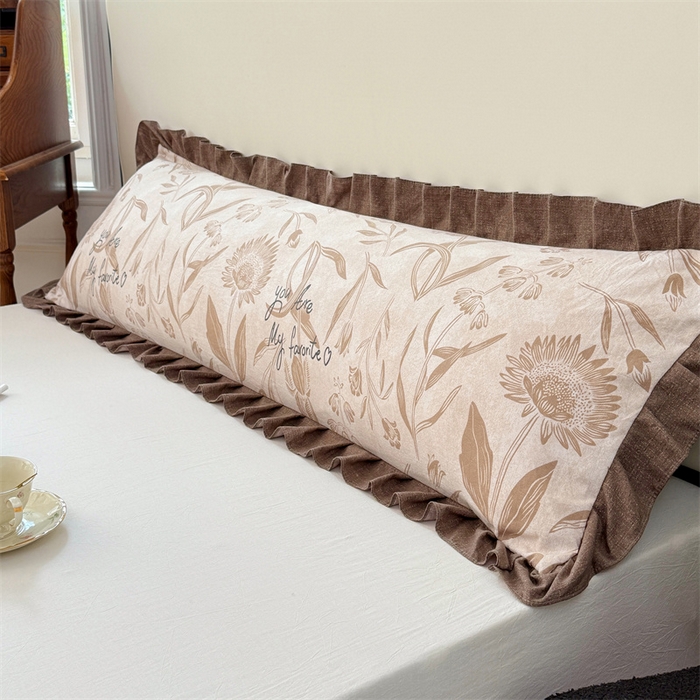 91家纺网 家纺一手货源 找家纺 梦舒羽 2025新款可水洗原麻双人花边枕套宿舍情侣枕芯套加长枕头套内胆套仿亚麻 向阳花开