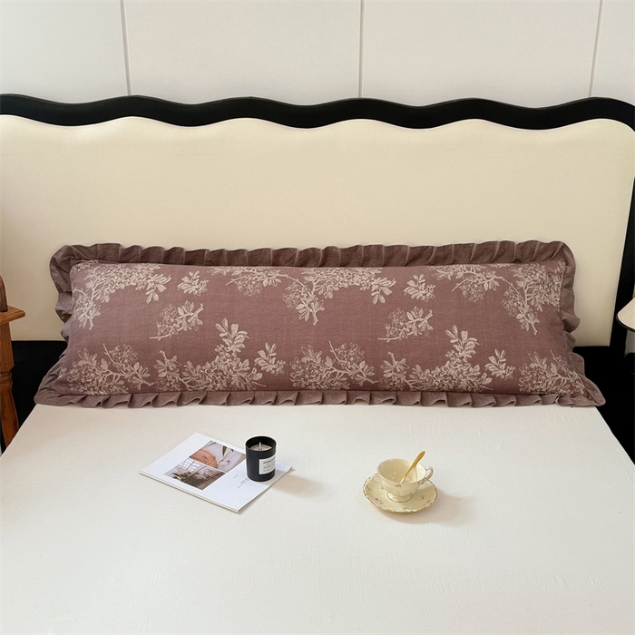 91家纺网 家纺一手货源 找家纺 梦舒羽 2025新款可水洗原麻双人花边枕套宿舍情侣枕芯套加长枕头套内胆套仿亚麻 秋意浓