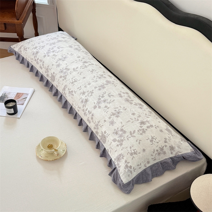 91家纺网 家纺一手货源 找家纺 梦舒羽 2025新款可水洗原麻双人花边枕套宿舍情侣枕芯套加长枕头套内胆套仿亚麻 花之舞