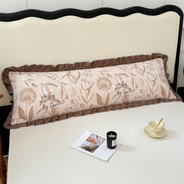 91家纺网 家纺一手货源 找家纺 梦舒羽 2025新款可水洗原麻双人花边枕套宿舍情侣枕芯套加长枕头套内胆套仿亚麻 向阳花开