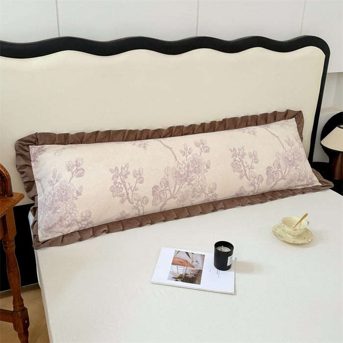 91家纺网 家纺一手货源 找家纺 梦舒羽 2025新款可水洗原麻双人花边枕套宿舍情侣枕芯套加长枕头套内胆套仿亚麻 紫嫣