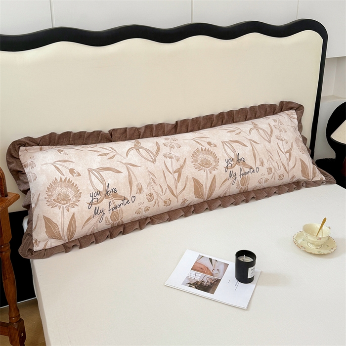 91家纺网 家纺一手货源 找家纺 梦舒羽 2025新款可水洗原麻双人花边枕套宿舍情侣枕芯套加长枕头套内胆套仿亚麻 向阳花开