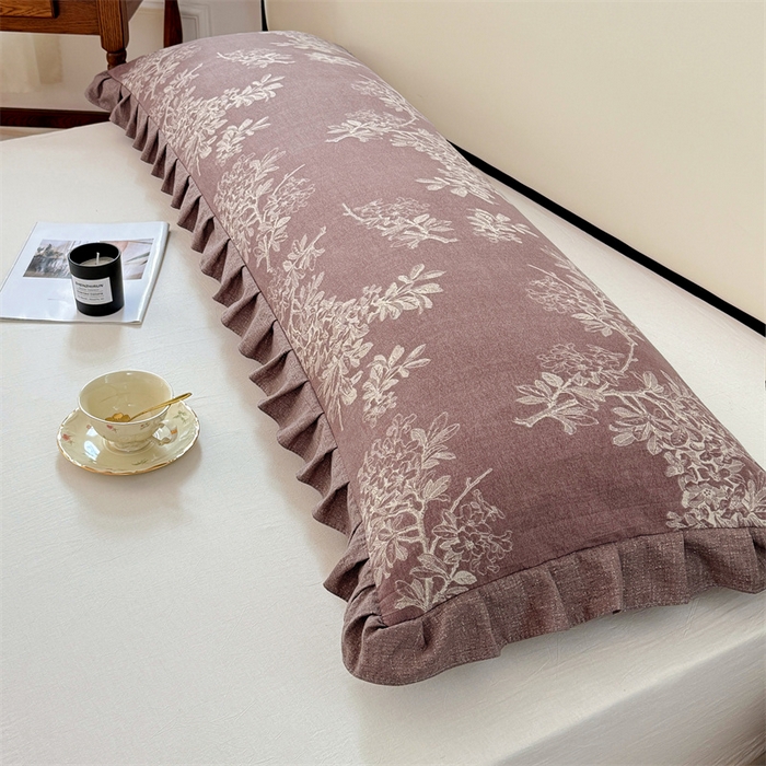 91家纺网 家纺一手货源 找家纺 梦舒羽 2025新款可水洗原麻双人花边枕套宿舍情侣枕芯套加长枕头套内胆套仿亚麻 秋意浓