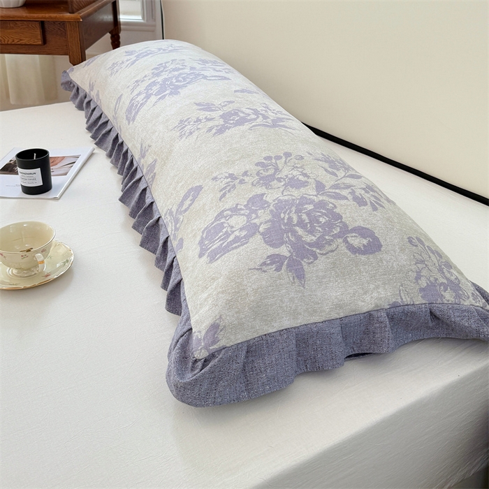 91家纺网 家纺一手货源 找家纺 梦舒羽 2025新款可水洗原麻双人花边枕套宿舍情侣枕芯套加长枕头套内胆套仿亚麻 古堡花园-紫