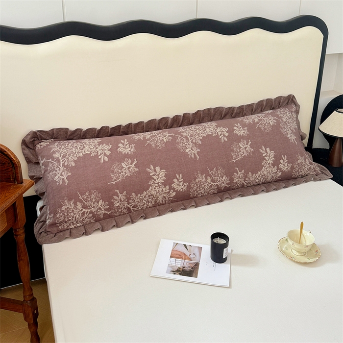 91家纺网 家纺一手货源 找家纺 梦舒羽 2025新款可水洗原麻双人花边枕套宿舍情侣枕芯套加长枕头套内胆套仿亚麻 秋意浓