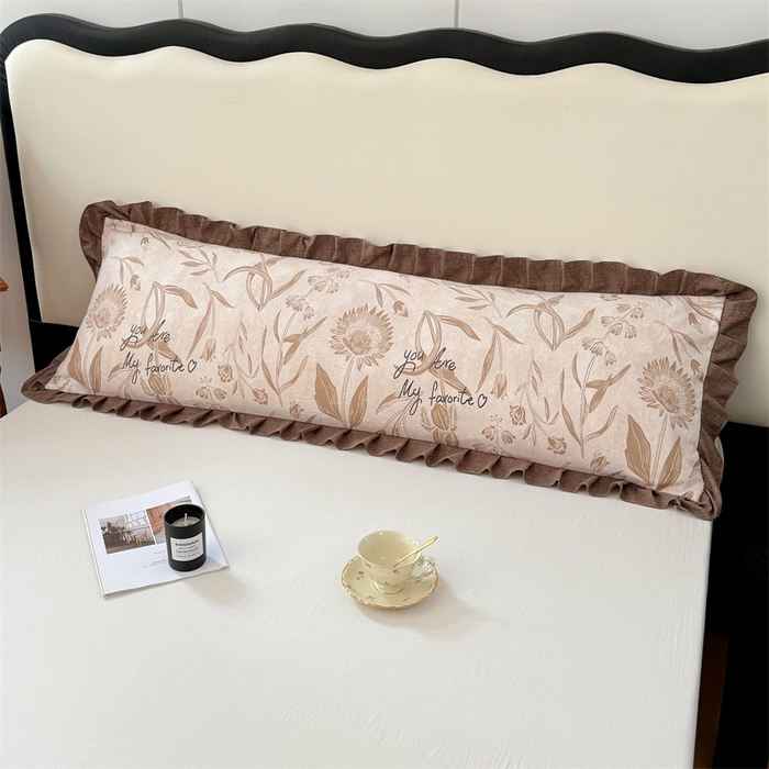 91家纺网 家纺一手货源 找家纺 梦舒羽 2025新款可水洗原麻双人花边枕套宿舍情侣枕芯套加长枕头套内胆套仿亚麻 向阳花开