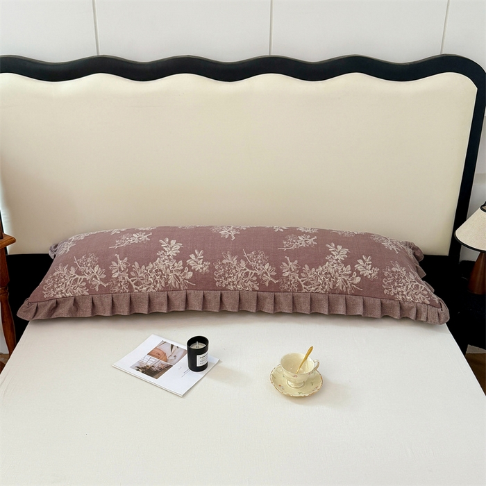 91家纺网 家纺一手货源 找家纺 梦舒羽 2025新款可水洗原麻双人花边枕套宿舍情侣枕芯套加长枕头套内胆套仿亚麻 秋意浓