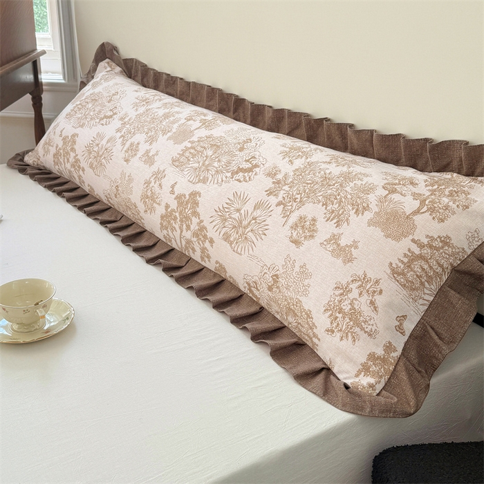 91家纺网 家纺一手货源 找家纺 梦舒羽 2025新款可水洗原麻双人花边枕套宿舍情侣枕芯套加长枕头套内胆套仿亚麻 水木年华