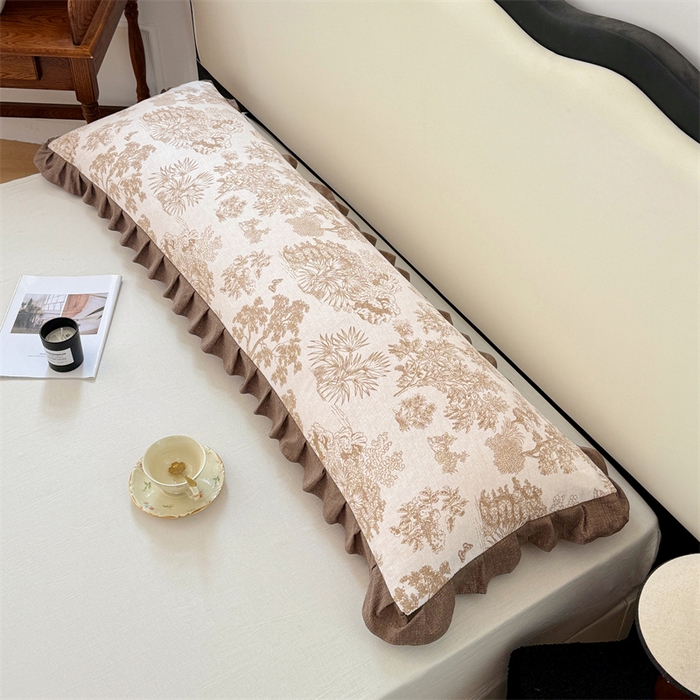 91家纺网 家纺一手货源 找家纺 梦舒羽 2025新款可水洗原麻双人花边枕套宿舍情侣枕芯套加长枕头套内胆套仿亚麻 水木年华