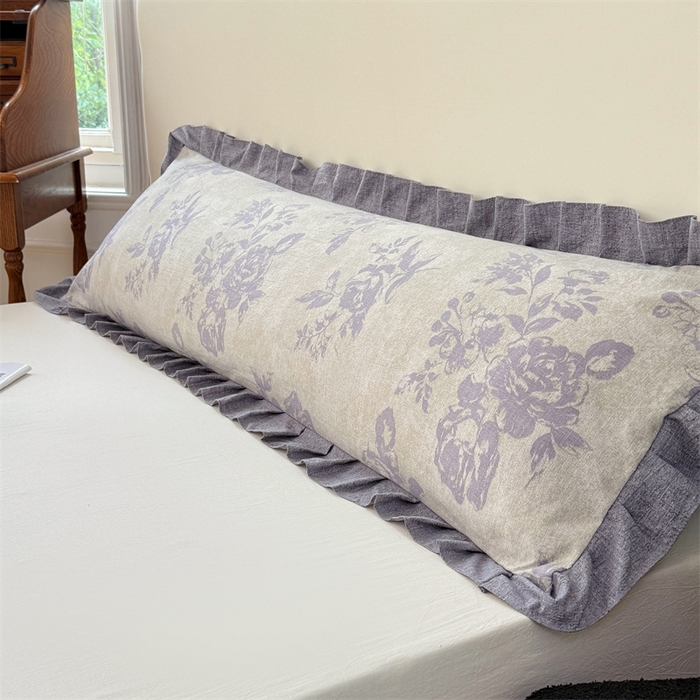 91家纺网 家纺一手货源 找家纺 梦舒羽 2025新款可水洗原麻双人花边枕套宿舍情侣枕芯套加长枕头套内胆套仿亚麻 古堡花园-紫