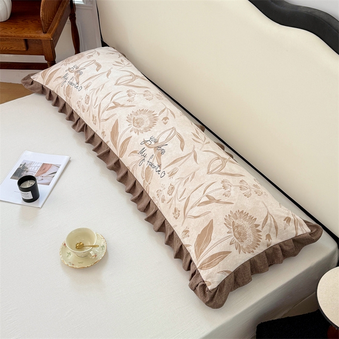 91家纺网 家纺一手货源 找家纺 梦舒羽 2025新款可水洗原麻双人花边枕套宿舍情侣枕芯套加长枕头套内胆套仿亚麻 向阳花开