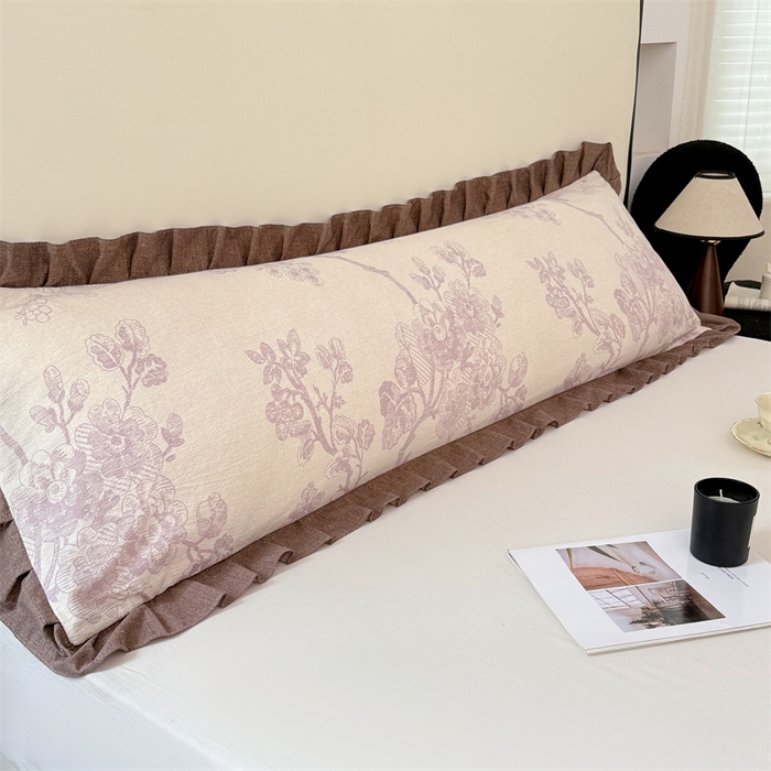 梦舒羽 2025新款可水洗原麻双人花边枕套宿舍情侣枕芯套加长枕头套内胆套仿亚麻 紫嫣