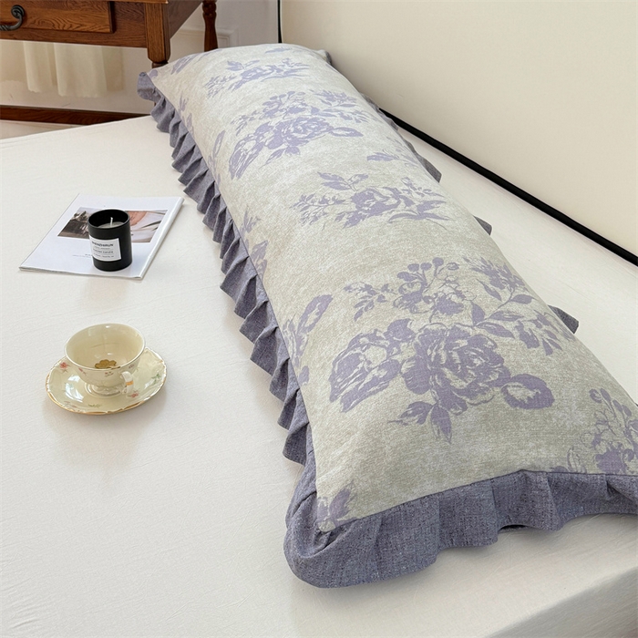 91家纺网 家纺一手货源 找家纺 梦舒羽 2025新款可水洗原麻双人花边枕套宿舍情侣枕芯套加长枕头套内胆套仿亚麻 古堡花园-紫