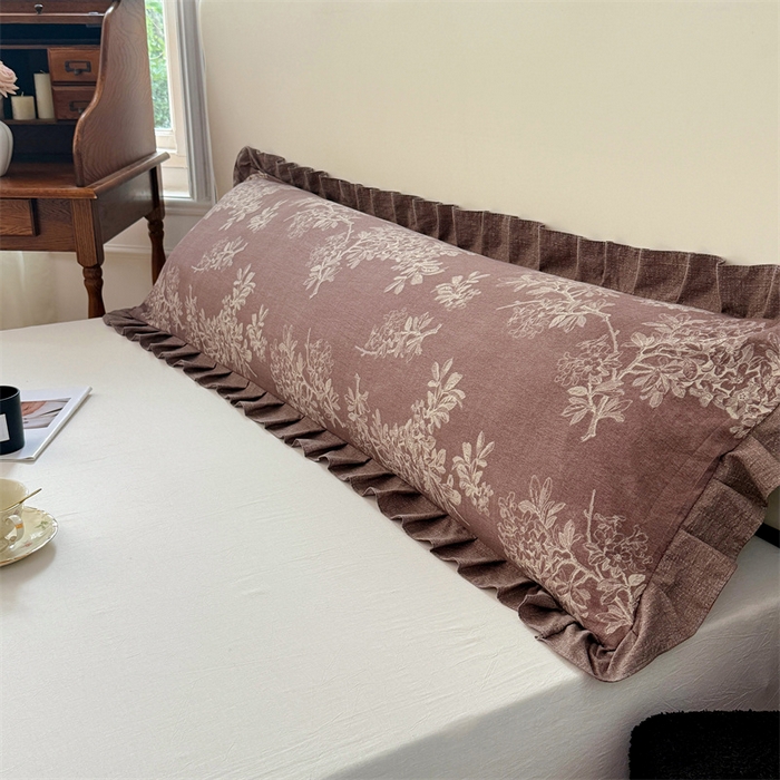 91家纺网 家纺一手货源 找家纺 梦舒羽 2025新款可水洗原麻双人花边枕套宿舍情侣枕芯套加长枕头套内胆套仿亚麻 秋意浓