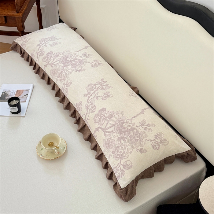 91家纺网 家纺一手货源 找家纺 梦舒羽 2025新款可水洗原麻双人花边枕套宿舍情侣枕芯套加长枕头套内胆套仿亚麻 紫嫣