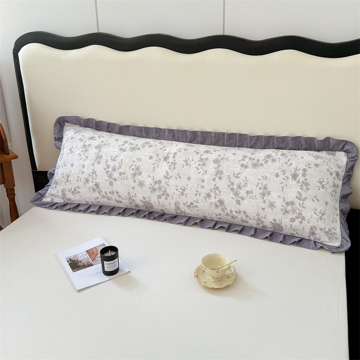 91家纺网 家纺一手货源 找家纺 梦舒羽 2025新款可水洗原麻双人花边枕套宿舍情侣枕芯套加长枕头套内胆套仿亚麻 花之舞