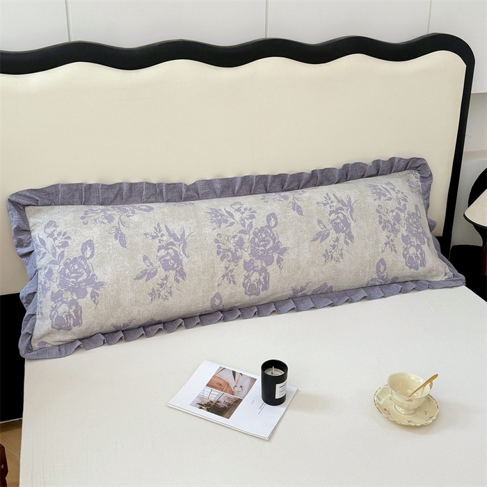 91家纺网 家纺一手货源 找家纺 梦舒羽 2025新款可水洗原麻双人花边枕套宿舍情侣枕芯套加长枕头套内胆套仿亚麻 古堡花园-紫