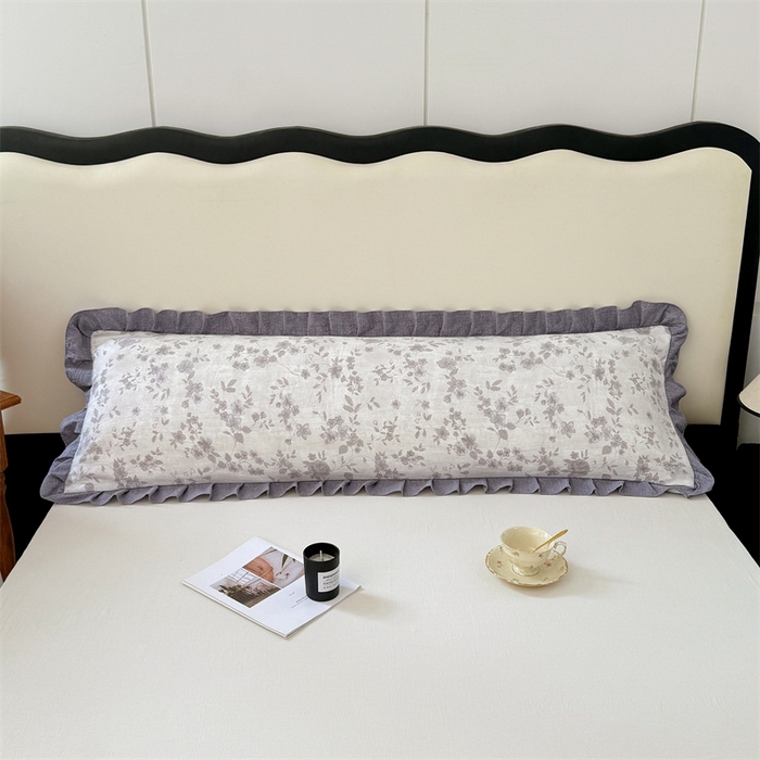 91家纺网 家纺一手货源 找家纺 梦舒羽 2025新款可水洗原麻双人花边枕套宿舍情侣枕芯套加长枕头套内胆套仿亚麻 花之舞