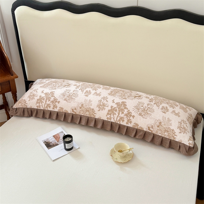 91家纺网 家纺一手货源 找家纺 梦舒羽 2025新款可水洗原麻双人花边枕套宿舍情侣枕芯套加长枕头套内胆套仿亚麻 水木年华