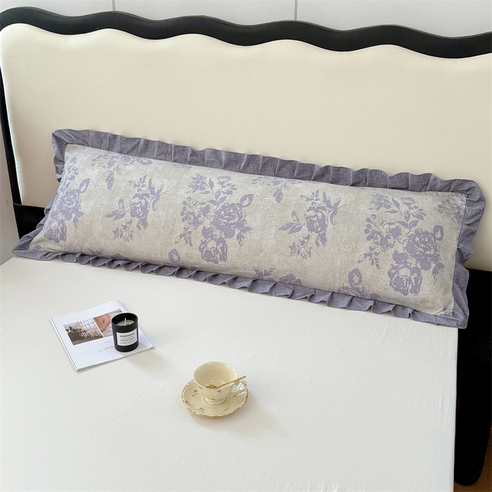 91家纺网 家纺一手货源 找家纺 梦舒羽 2025新款可水洗原麻双人花边枕套宿舍情侣枕芯套加长枕头套内胆套仿亚麻 古堡花园-紫