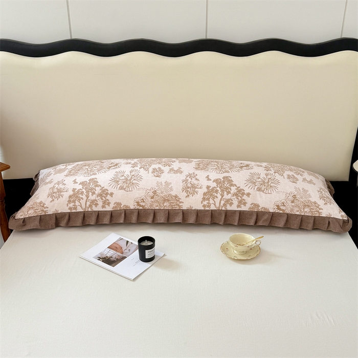 91家纺网 家纺一手货源 找家纺 梦舒羽 2025新款可水洗原麻双人花边枕套宿舍情侣枕芯套加长枕头套内胆套仿亚麻 水木年华