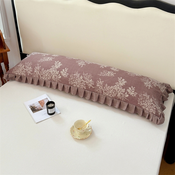 91家纺网 家纺一手货源 找家纺 梦舒羽 2025新款可水洗原麻双人花边枕套宿舍情侣枕芯套加长枕头套内胆套仿亚麻 秋意浓