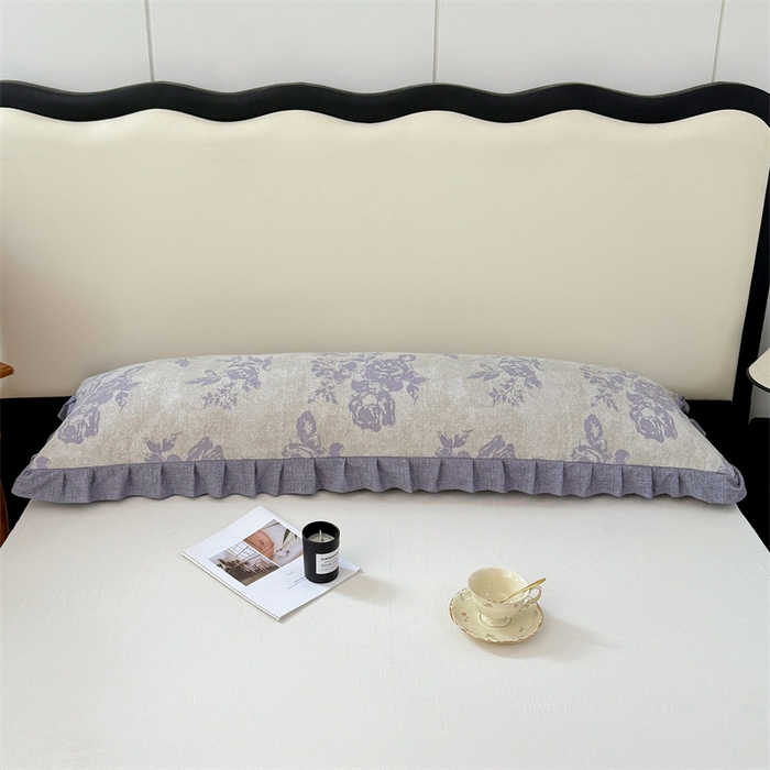 91家纺网 家纺一手货源 找家纺 梦舒羽 2025新款可水洗原麻双人花边枕套宿舍情侣枕芯套加长枕头套内胆套仿亚麻 古堡花园-紫