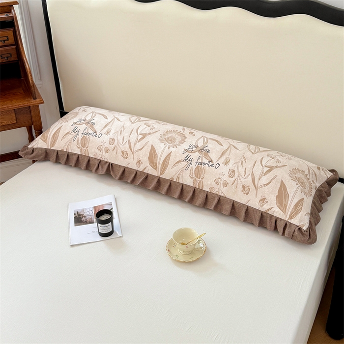 91家纺网 家纺一手货源 找家纺 梦舒羽 2025新款可水洗原麻双人花边枕套宿舍情侣枕芯套加长枕头套内胆套仿亚麻 向阳花开