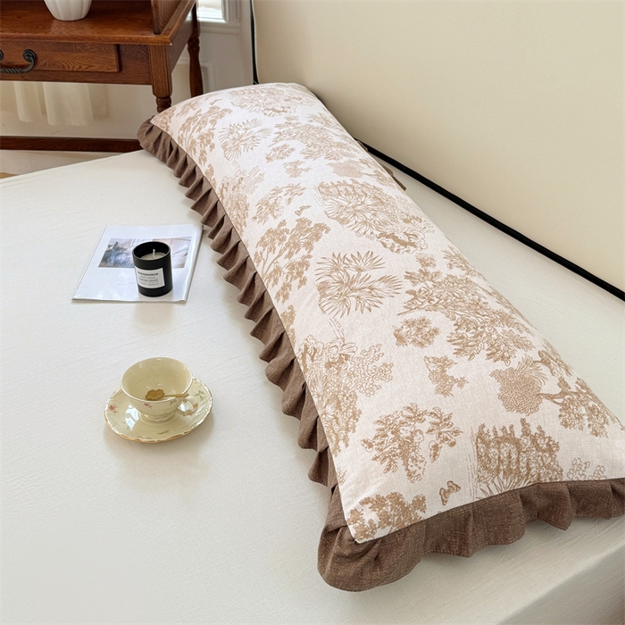 91家纺网 家纺一手货源 找家纺 梦舒羽 2025新款可水洗原麻双人花边枕套宿舍情侣枕芯套加长枕头套内胆套仿亚麻 水木年华