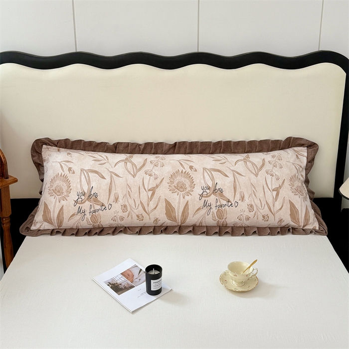 91家纺网 家纺一手货源 找家纺 梦舒羽 2025新款可水洗原麻双人花边枕套宿舍情侣枕芯套加长枕头套内胆套仿亚麻 向阳花开