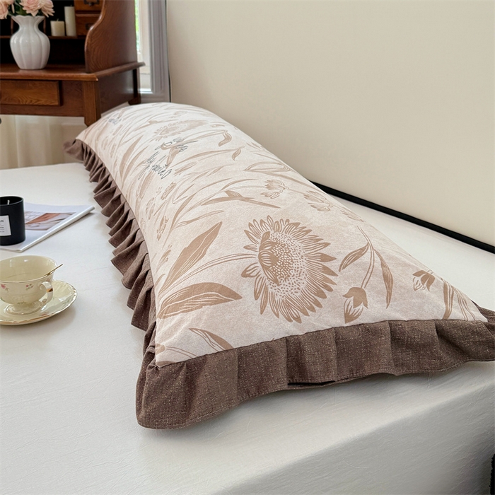 91家纺网 家纺一手货源 找家纺 梦舒羽 2025新款可水洗原麻双人花边枕套宿舍情侣枕芯套加长枕头套内胆套仿亚麻 向阳花开