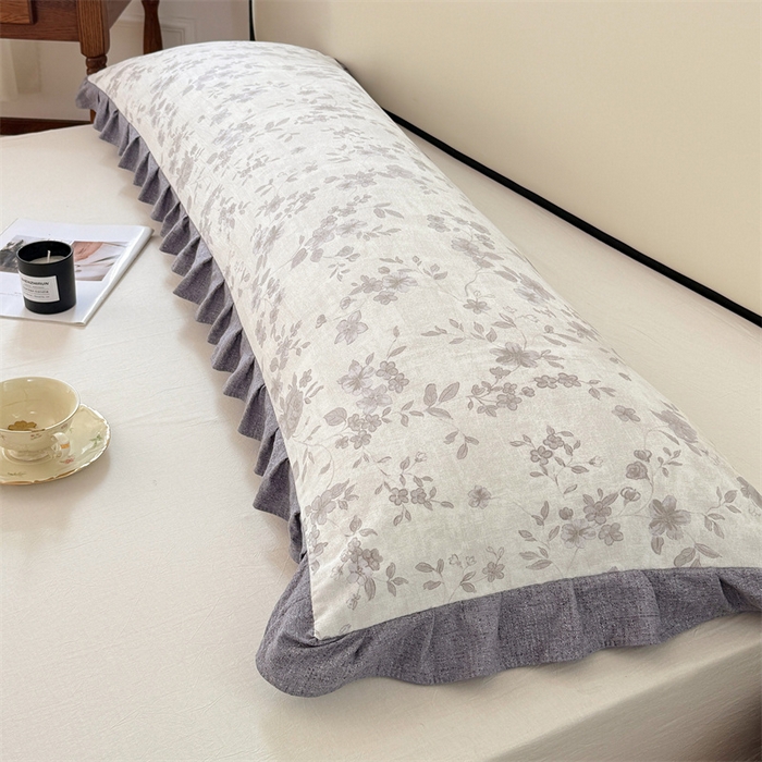 91家纺网 家纺一手货源 找家纺 梦舒羽 2025新款可水洗原麻双人花边枕套宿舍情侣枕芯套加长枕头套内胆套仿亚麻 花之舞