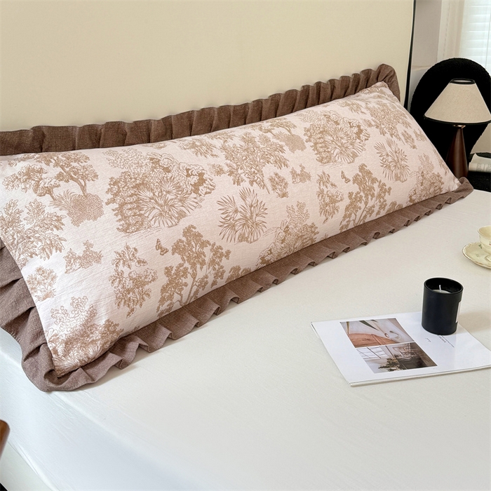 梦舒羽 2025新款可水洗原麻双人花边枕套宿舍情侣枕芯套加长枕头套内胆套仿亚麻 水木年华