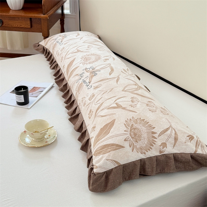 91家纺网 家纺一手货源 找家纺 梦舒羽 2025新款可水洗原麻双人花边枕套宿舍情侣枕芯套加长枕头套内胆套仿亚麻 向阳花开