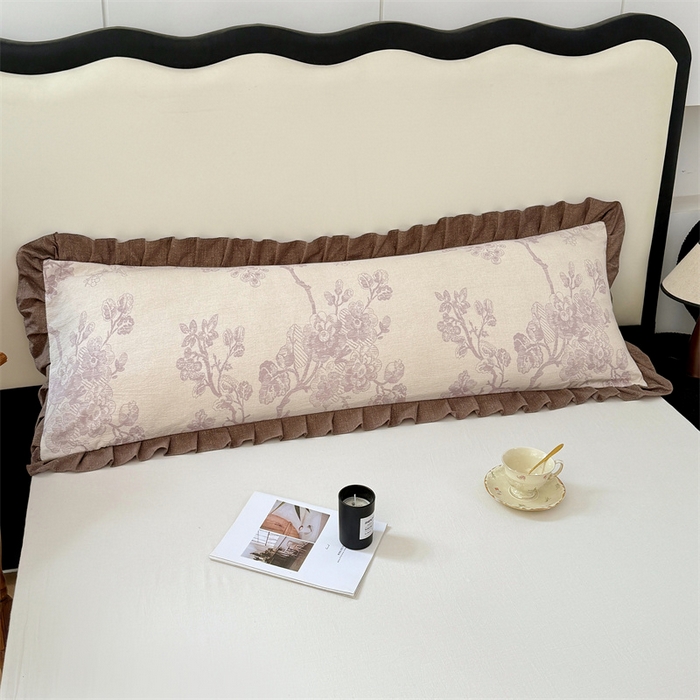 91家纺网 家纺一手货源 找家纺 梦舒羽 2025新款可水洗原麻双人花边枕套宿舍情侣枕芯套加长枕头套内胆套仿亚麻 紫嫣