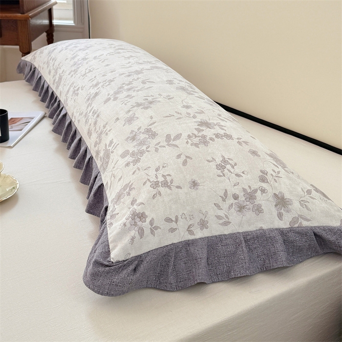 91家纺网 家纺一手货源 找家纺 梦舒羽 2025新款可水洗原麻双人花边枕套宿舍情侣枕芯套加长枕头套内胆套仿亚麻 花之舞