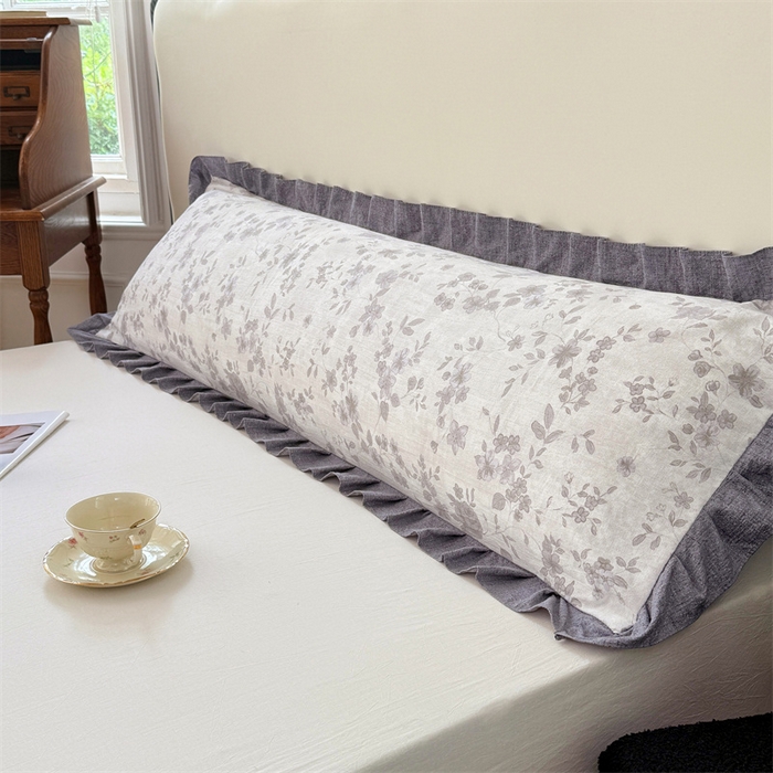 91家纺网 家纺一手货源 找家纺 梦舒羽 2025新款可水洗原麻双人花边枕套宿舍情侣枕芯套加长枕头套内胆套仿亚麻 花之舞